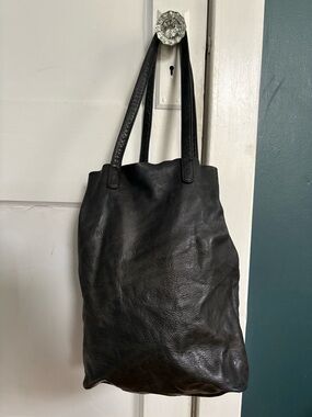 BAGGU Black Leather Tote Bag